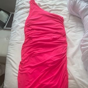 Pink one shoulder dress Prettylittlething